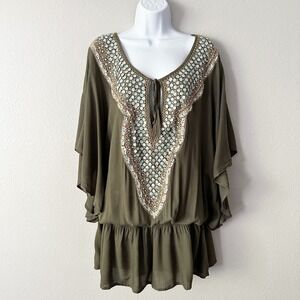 Miss June Paris Turquoise Sequins Green Swim Coverup Mini Dress OSFA Size Medium